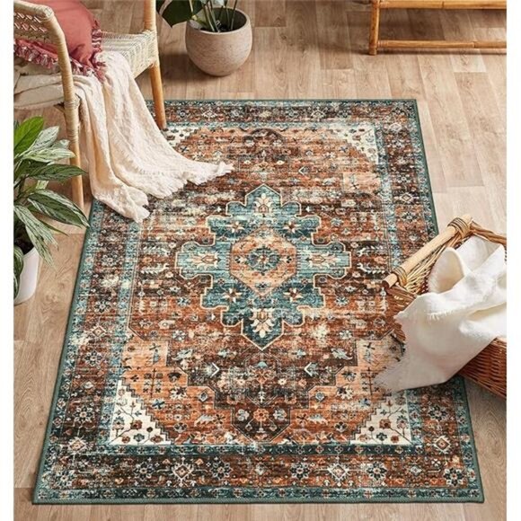 Ultra-Thin Washable Vintage Area Rug - 3x5 Boho Non-Slip Entryway Rug Oriental - Picture 6 of 6